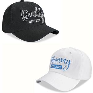 2pcs Mommy and Daddy Est 2025 Hat for Women/Men, Funny Adjustable Embroidered New Parents Gifts Baseball Cap for Valentines Christmas. 2pcs Mommy and Daddy Hat Set