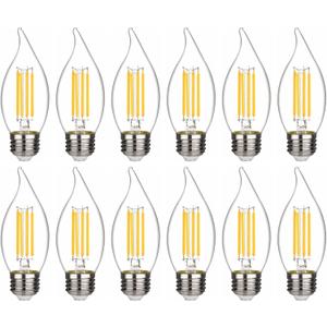 BORT C35/CA11 Chandelier led Light Bulbs, Dimmable 4W Equivalent to 40W LED Candelabra Bulbs, 2700K Warm White, E26 Standard Base LED Bulbs, Flame Tip (12 Pack)