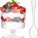 Zezzxu 2 oz Mini Dessert Cups with Spoons, 100 Pack Disposable Appetizer Cup Mousse Cups Small Plastic Wine Glasses for Serving Individual Pudding Shots, Cocktail, Trifle