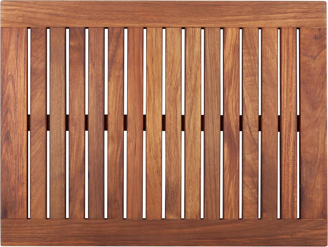 Nordic Style Teak Shower, Bath and Spa Mat | Indoor + Outdoor Use | Non-Slip Wood Platform | Spa, Sauna, Pool, Hot Tub | Luxury Decor (Oiled Finish w/Frame, 23.6" x 17.7")
