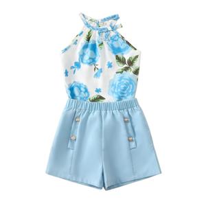 YOURUIKEY Cute Clothes for Girls Summer Outfits 2 Piece Clothing Set Light Blue Crop Top for Kids with Pockets Tween Shorts Set Size 9