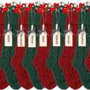 18 Inches Personalized Christmas Stockings: 10 Pack Red Green Knit Christmas Stockings Set with Name Tags Christmas Decor Neutral Xmas Decorations Holiday Farmhouse Indoor Rustic Home Decor
