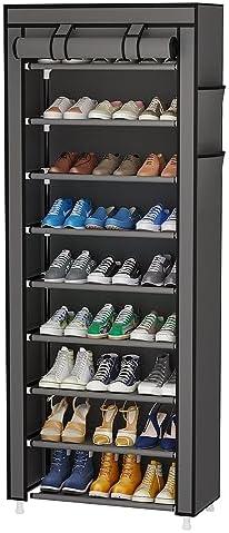 Calmootey 9 Tier Shoe Rack Organizer,Portable Shoe Shelf with Nonwoven Fabric Cover for Closet Hallway,Bedroom,Entryway,Grey