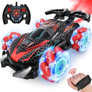 RC Stunt Car, Gesture Sensing RC Cars for Boys Girls, 2.4GHz 4WD Remote Control Car with 360 Rotating, Lights, Music, Spray, Toy Cars for Kids Age 6 7 8 9 10 11 12 Year Old Birthday Gifts (Red)