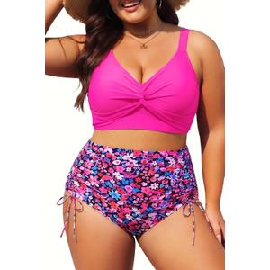 Womens Plus Size High Waisted Bikini -Twist Front Two Piece Swimsuit 2025 Tummy Control Bathing Suits with Drawstring, 14W