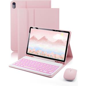 for iPad A16 11th / 10th Generation Case with Backlit Keyboard - 7 Color Change for iPad 10th Gen 2022 & 11th Gen 2025 A16 10.9/11 inch Cover - Built-in Pencil Holder with Mouse - Pink