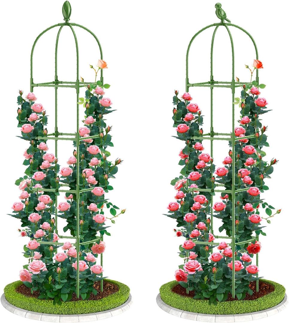 2 Pack Garden Obelisk Trellis, 70IN Tall Plant Support for Climbing Vine, Metal Covered Plastic Rustproof Heavy Duty Rose Trellis Indoor Outdoor (Green, 70 * 11.8 * 11.8INH*W*L)