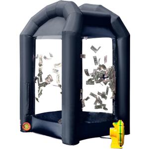 OZIS Inflatable Cash Cube Booth 5.2x5.2x8.2FT with Built-in Blower, Double Air Flow Tube Inflatable Money Grab Machine Booth for Advertising Promotions Business Event PartyBlack