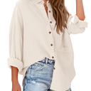 NOLLSOM Casual Shirts for Women Long Sleeve Button Down Blouses Fall 2025 Solid Color Trendy Tops with Pocket, Size L