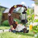 twinbling Garden Gnomes Outdoor Statue with Solar Light, Waterproof Resin Gnome Decor, Funny Garden Sculptures for Patio Lawn Yard, Mom Gifts for Mothers Day Housewarming