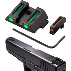 No-Tritium Fiber Optic Sights for Glock 17, 17L, 19, 22, 23, 24, 26, 27, 33, 34, 35, 38, 39 - Red/Green Dot Fiber Optic Sights for Glock