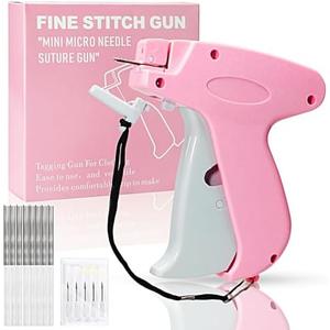 Stitch Gun for Clothes， Handheld Stitch Gun Quick Clothing Fixer，Sewing Kit Includes 1,000 Black Fasteners & 1,000 White Fasteners & 6 Needles，Tagging Gun（Pink）