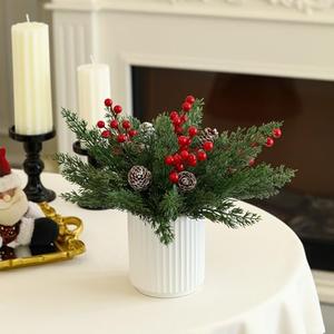 HOMCDALY Christmas Artificial Pine Branches with Red Berry and Pinecone for Tabletop Christmas Decorations, Fake Plants with Ceramic Pot, Small Chritstmas Tree for Home Décor, Christmas Decor Indoor