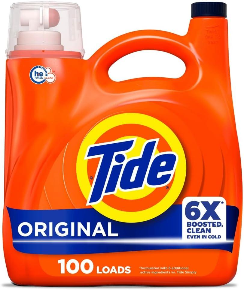 Tide Liquid Laundry Detergent, Original Scent, 125 fl oz, 100 Loads, Boosted Clean Even in Cold Water with Concentrated Washing Soap