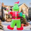 12ft Giant Christmas Inflatables Outdoor Decorations Blow up Santa Green Monster with Gift Box,Candy Cane, LED Lights for Yard Decor/Lawn/Garden/Holiday Party
