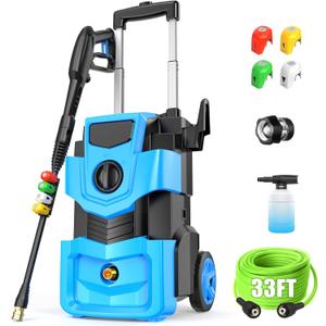 Power Cleaner 5000 PSI with 4 Nozzles and 33ft Hose, Foam Cannon (Blue)