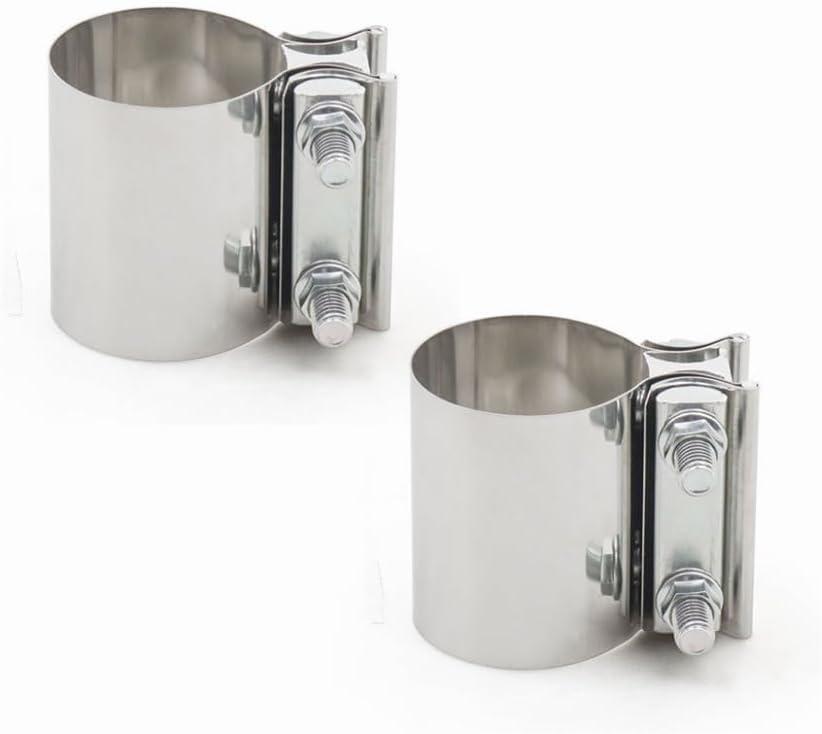 2 Inch Exhaust Clamps, 2" Butt Joint Band Clamp Sleeve Connector Stainless Steel for Mufflers, Pipe, Catalytic Converters (2pcs, 2 inch)