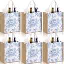 Paterr 6 Pcs Bridesmaid Bags Blue White Vintage Floral Burlap Tote Bridal Party Gift Bags Reusable Jute Tote with Handles Medium for Wedding Day Engagement DIY Shopping Bridal Shower