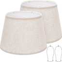 Large Drum Lamp Shades Set of 2, 12"Top x 16"Bottom x 11" High, Beige Lampshades for Table Lamps Floor Lamps, Natural Linen Replacement Lamp Shades, Spider, Harp Holders Included, Easy Assembly