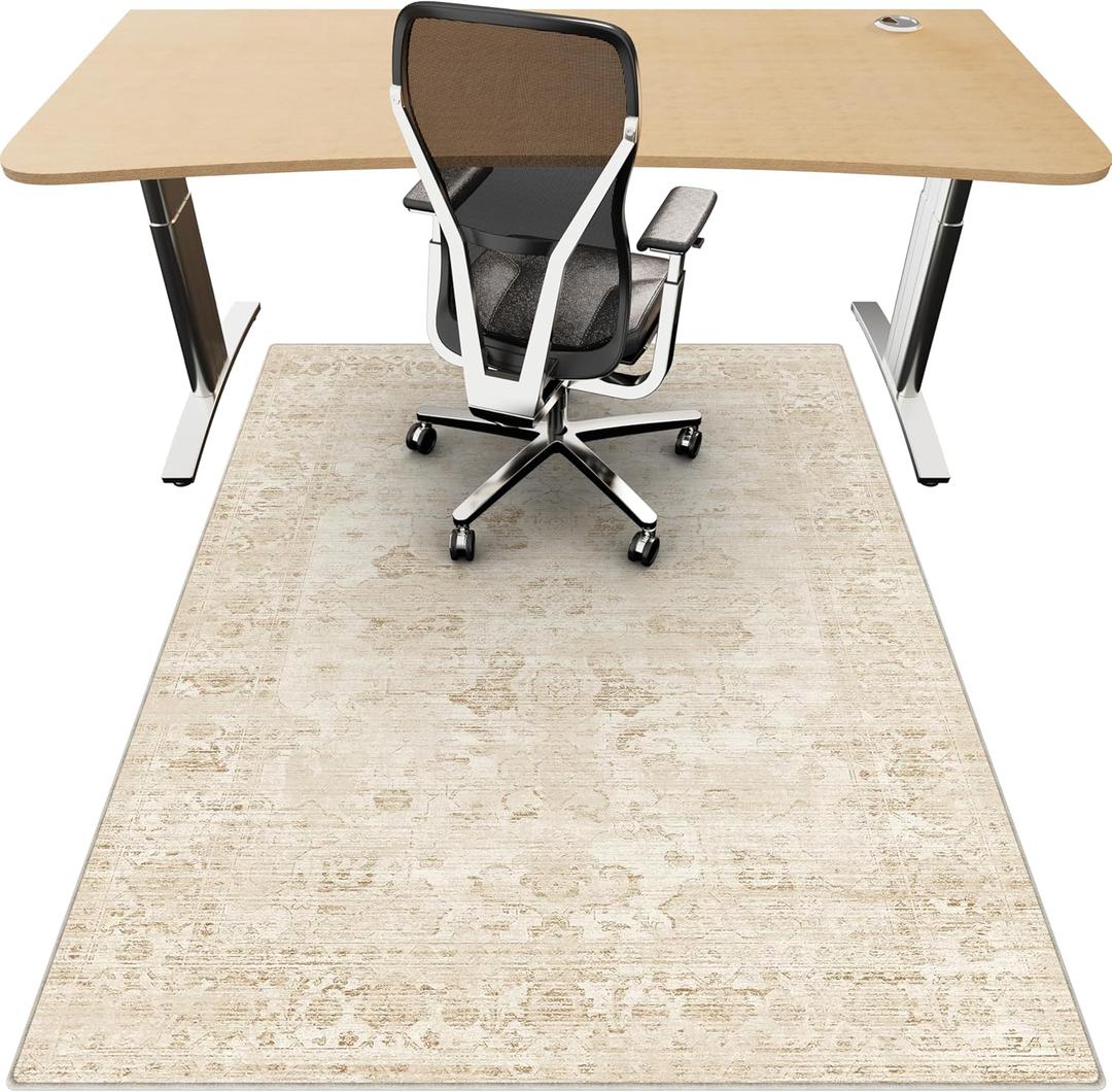 Office Chair Mat for Hardwood Floor, 48"x60" Desk Chair Mat for Home Office, Anti-Slip Under Desk Mat Rug for Rolling Chair,Floor Protector Washable Rug for Gaming Chairs-Beige