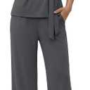 Casly Lamiit Two Piece Sets for Women Summer Outfits Cap Sleeve Belted Crop Top Wide Leg Pants Matching Set (Gray, S)