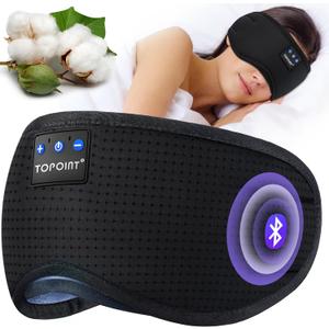 TOPOINT Sleep Mask Headphones Bluetooth Wireless 5.4, Breathable Cotton Eye Mask for Sleeping Side Sleepers Travel Music Headsets with Microphone Handsfree Men Women (Black)