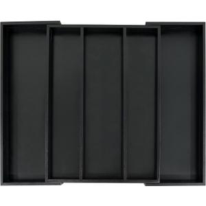 Utoplike Bamboo Drawer Organizer Kitchen Utensils, Adjustable Black Silverware Holder and Cutlery Tray Organiser, Expandable Drawer Divider for Flatware, Knives in Kitchen, Bedroom, Living Room (Large)