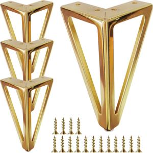 6 Inch Gold Metal Furniture Legs Set of 4, Heavy Duty Sofa/Cabinet/Table Feet, Golden Couch Feet Replacement