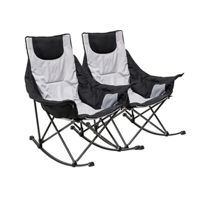 SUNNYFEEL Rocking Camping Chair, Luxury Padded Recliner, Oversized Folding Lawn Chair with Pocket, Heavy Duty for Outdoor/Picnic/Lounge/Patio, Portable Camp Rocker Chairs with Carry Bag