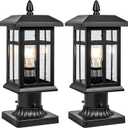 2 Packs Outdoor Post Light, Black Pole Lantern Lighting Fixture with Pier Mount Base Hard Wired, Outdoor Column Lights Exterior Lamp Post Lantern with Glass for Garden Yard Patio Path