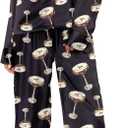 SHESHOW Satin Pajamas for Women Set Long Sleeve Button Down Sleepwear 2 Piece Nightwear Women Pjs Sets (Large, A-martini Drinks Black)