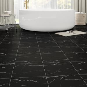 30-Pack Peel and Stick Floor Tiles Vinyl Floor 12 x 12 inch Self Adhesive Waterproof Flooring Planks DIY for Bathroom, Kitchen, Living Room, RV, Cover 30 Sq. Ft, Black Vein Marble