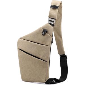 Sling Crossbody Bags Anti-thief Slim Personal Flex Bag Safe Purse Bags for Women Men Waterproof (Khaki, Right)