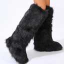YXCFEWD Faux Fur Boots for Women Winter Knee High Furry Boots Fuzzy Fluffy for Girls Flat Snow Long Boots (Black)