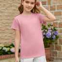 ZDC Girls Short Sleeve T Shirts Kids Summer Basic Tee Crewneck Cute Tops | Cute Tops, Solid Color, School Shirt, 5-14 Years (Pink)