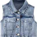 Girl's Denim Jacket Vest Collar Neck Button Front Sleeveless Jean Jacket Outerwear with Pockets Summer Jacket 10Y