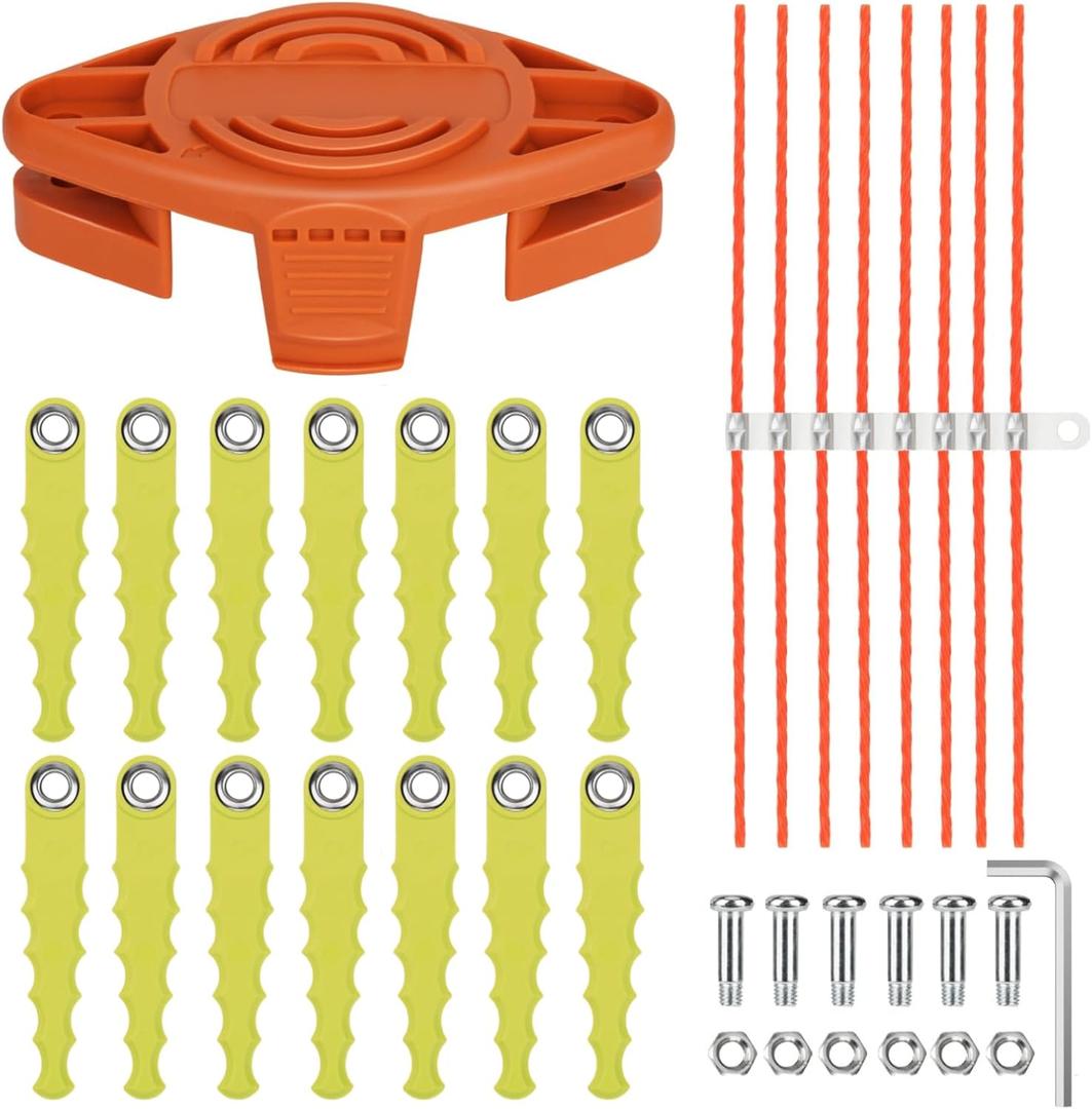 WA0010 Polycarbonate Replacement Head Compatible with WORX WA0004 WG154 WG163 WG160 WG180 WG175 WG155 WG151 String Trimmers,with 14 Pack Quickload Blades & 8 Pack 0.11" Flexible Line (30 Pack)