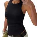 REORIA Womens High Neck Sleeveless Tank Tops Racerback Double Lined Basic Tops Summer Fitted Going Out Tops (Black, M)