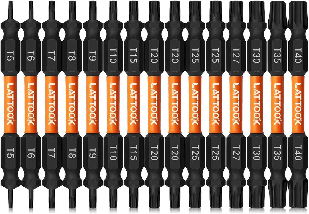 15-Piece Torx Bit Set, LATTOOK Double-ended Security Torx Bit Set Tamper Proof Star Bits, Magnetic S2 Steel, 3'' Long