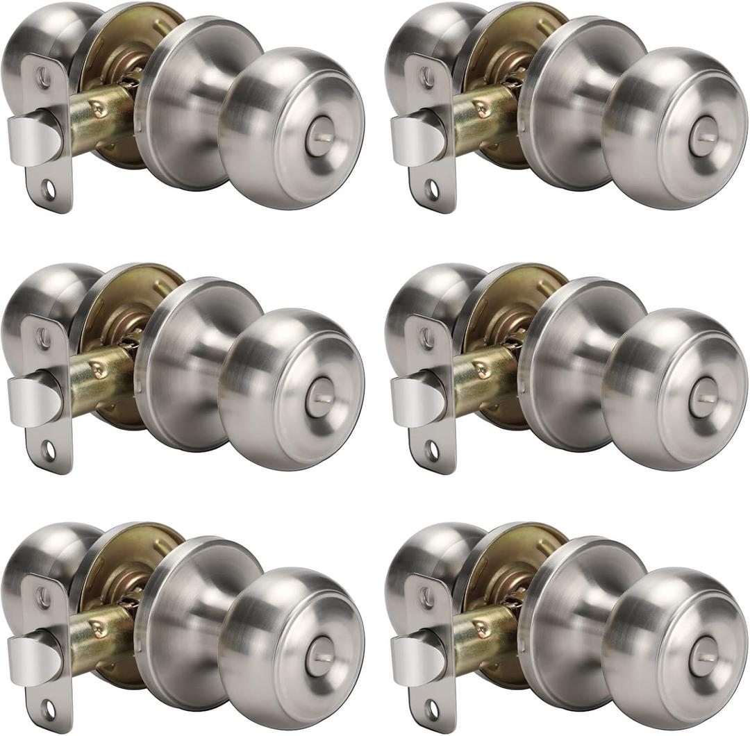 Goldenwarm Door Knobs Interior Brushed Nickel, Interior Door Knobs Bedroom, Privacy Door Knob, Nickel Finish Door Knob Interior, Silver DoorKnobs Bulk(6 Pack, Brushed Nickel)