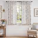 jinchan Amlie Linen Floral Curtains 63 inch Length Curtains for Living Room Bedroom Farmhouse Country Decor Drapes Light Filtering Window Treatment Back Tab Rod Pocket, 2 Panels, Blue