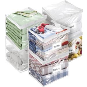 Kikerike Plastic Storage Bags with Easy-Glide Zipper, Pack of 6, Durable Clear Vinyl Zippered Storage Bags for Clothes Sweaters Comforters Blankets Sheets Bedding (12 x 12 x 12 Inch, White)
