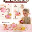 BUYGER Kids Wooden Tea Party Set for Little Girls Toddler Pretend Play Food Kitchen Accessories Princess Birthday Gifts for Ages 3 4 5 Years Old