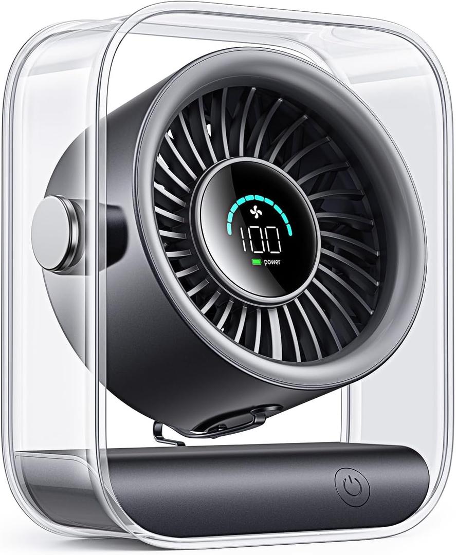 DIGIX Portable Desk Fan for Bedroom, Rechargeable Small Table Fan with 100 Speeds, 90° Rotation, Turbo Airflow, LED Display, Quiet Personal USB Cooling Fan for Office Home Travel Camping, Black
