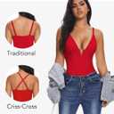 SHAPERIN Bodysuit for Women Shapewear Tummy Control Deep V Neck Plunge Sleeveless Backless Thong Body Suit Tank Top (Red, M)