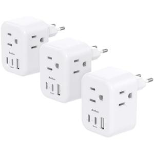 3 Pack European Travel Plug Adapter, Addtam US to Europe Plug Adapter with 3 Outlets 3 USB Charger (2 USB C Port), Type C Power Adaptor to Italy Spain France Portugal Iceland