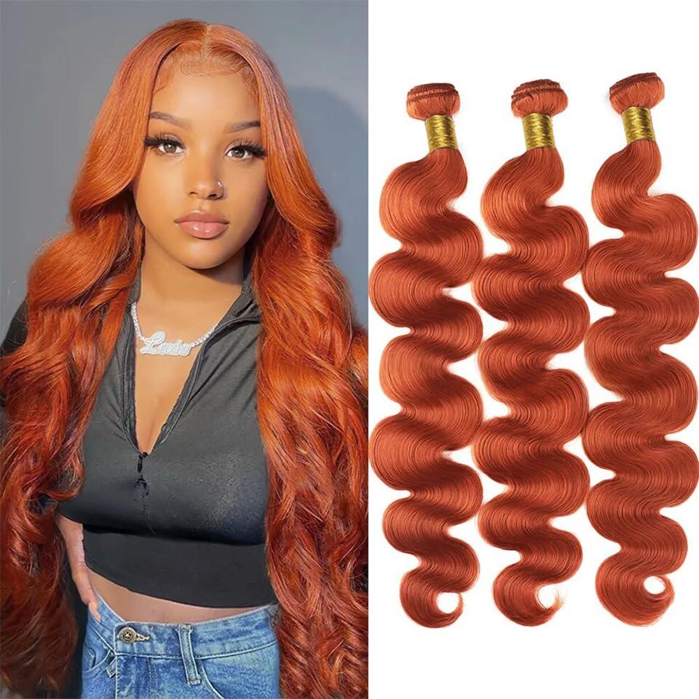 Ginger Bundles Color 350 Orange Body Wave Human Hair Bundles 20 22 24 Inch Peruvian unprocessed Virgin Remy Hair Extensions Orange Body Wave