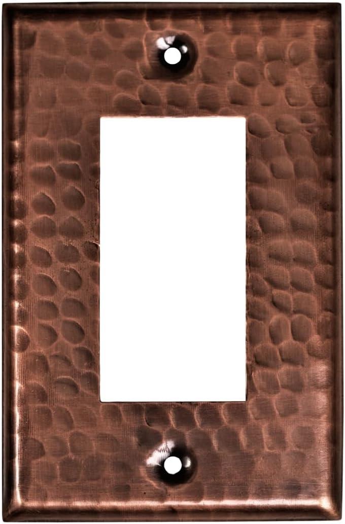 Monarch Abode Rocker Light Switch Cover Plate  1-Gang Pure Copper Decorator Wall Plates, Hand Hammered Decorative Outlet Covers Wall Plates for Receptacle, GFCI Electric Outlet Cover, Pack of 1