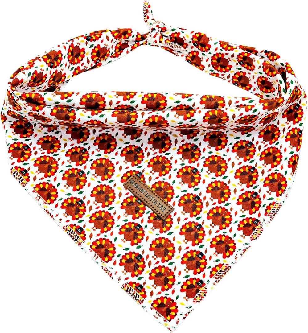 4 x Elegant little tail Thanksgiving Dog Bandana, 1Pack Holiday Dog Scarf Turkey Dog Bandana Winter Adjustable Dog Scarf Handkerchief Boy Girl Dog Bibs Scarf for Square Dog Kerchief for Small Large Dogs