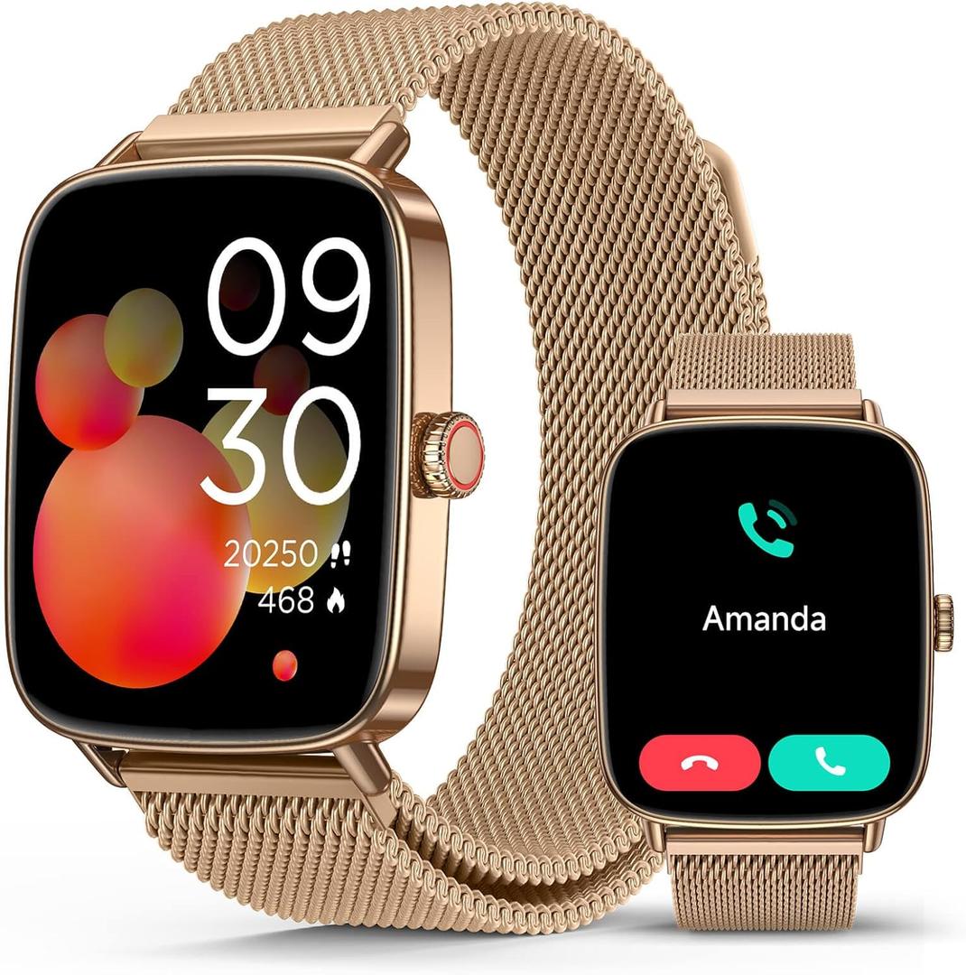 2025 Smart Watches for Women, 1.85" AI Voice Smartwatch, 24/7 Heart Rate Monitor, Stress/SpO2/Sleep Tracker, IP68 Waterproof, Weather, 100+ Sports Fitness Tracker for Android iOS Gold Metal